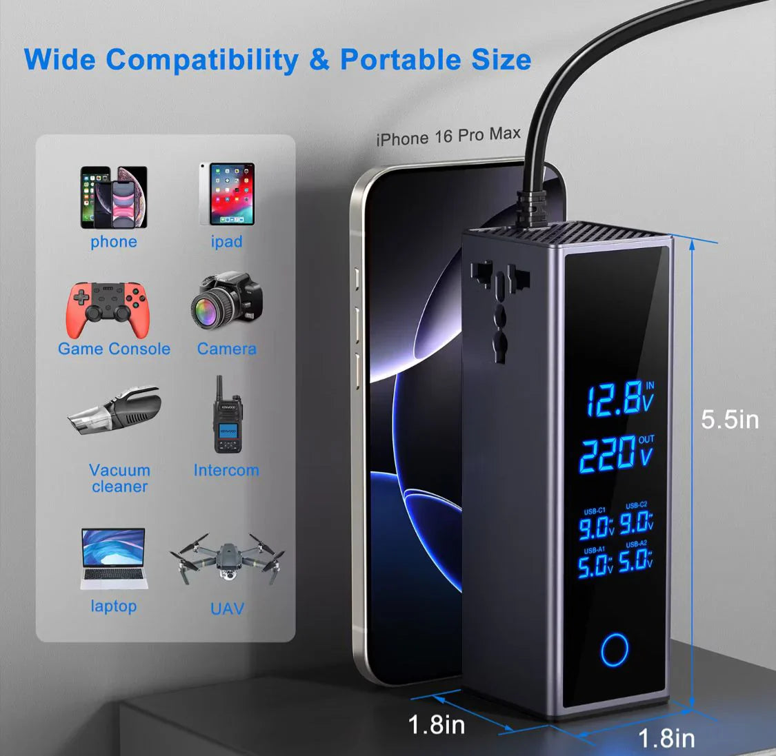 Car Power Inverter with Dual Sockets